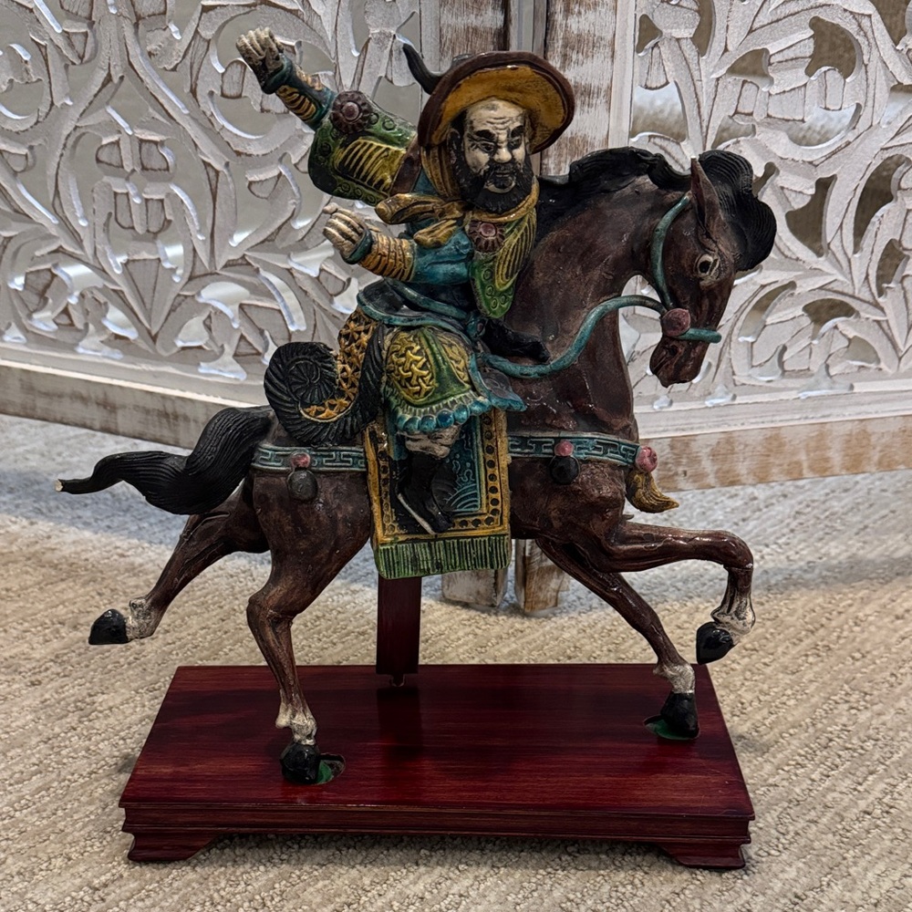 Decorative Equestrian Warrior Statue - Multicolor